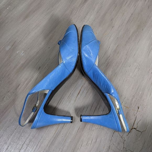 Vintage bruno magli heels blue peeptoes sling - Picture 9 of 10